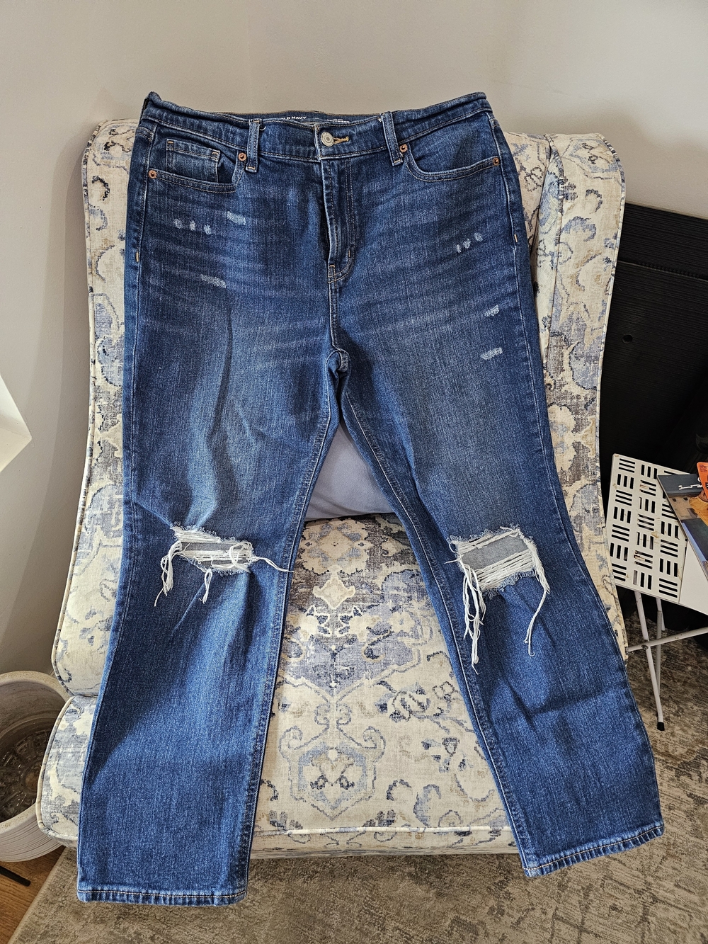 Old Navy Dark Blue Distressed mid-rise Boyfriend Jeans